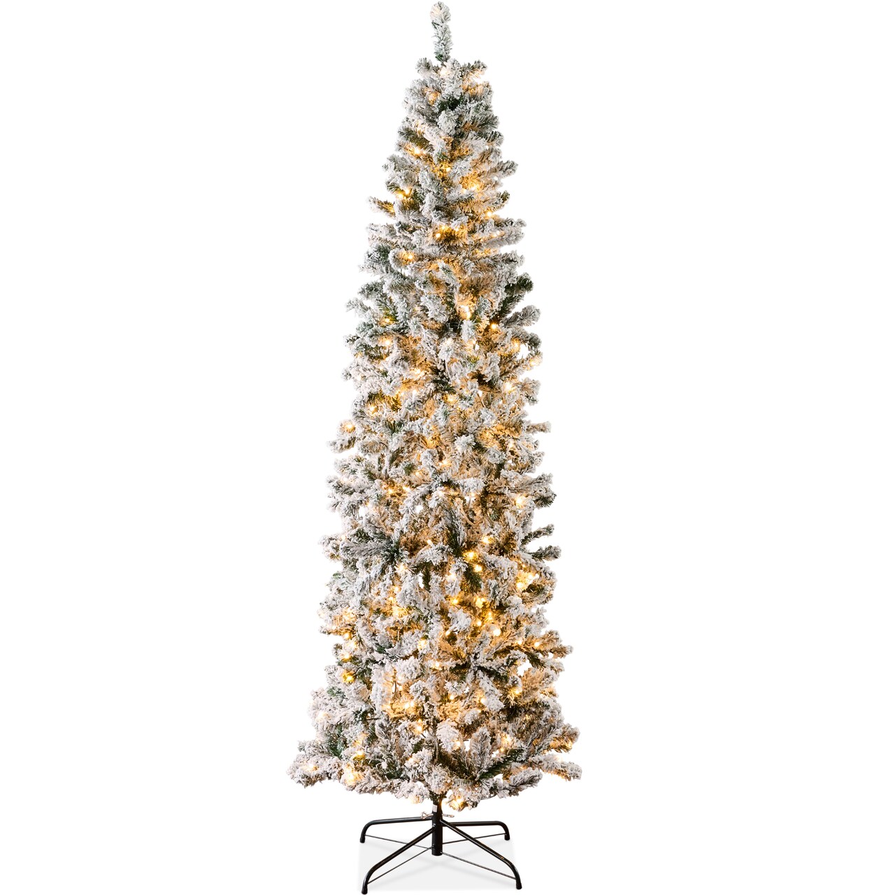 Best Choice Products Pre-Lit Artificial Snow Flocked Pencil Christmas Tree Holiday Decoration